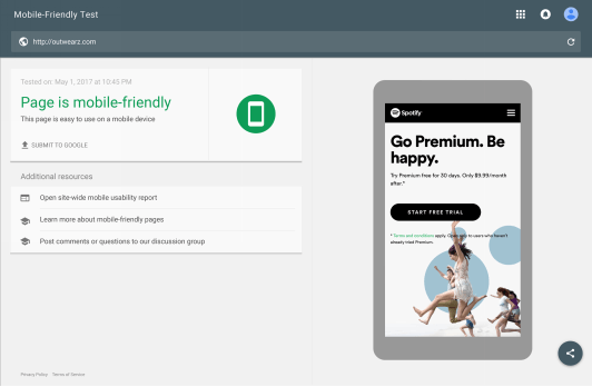 Google Adwords page de destination mobile friendly