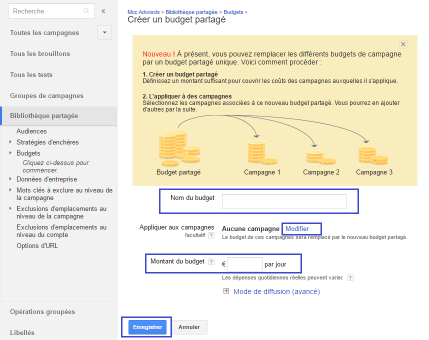 Google Adwords budgets partagés 2