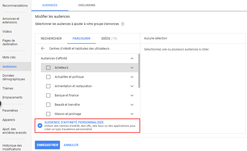 Audiences Google Ads par affinités