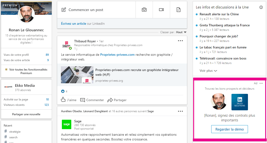 publicité sur linkedin